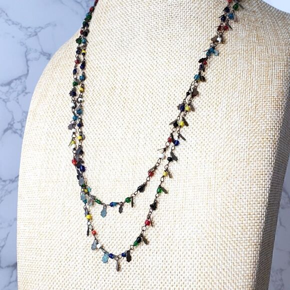 VINTAGE Bronze and Seed Bead Delicate Single Strand Necklace - Picture 1 of 8
